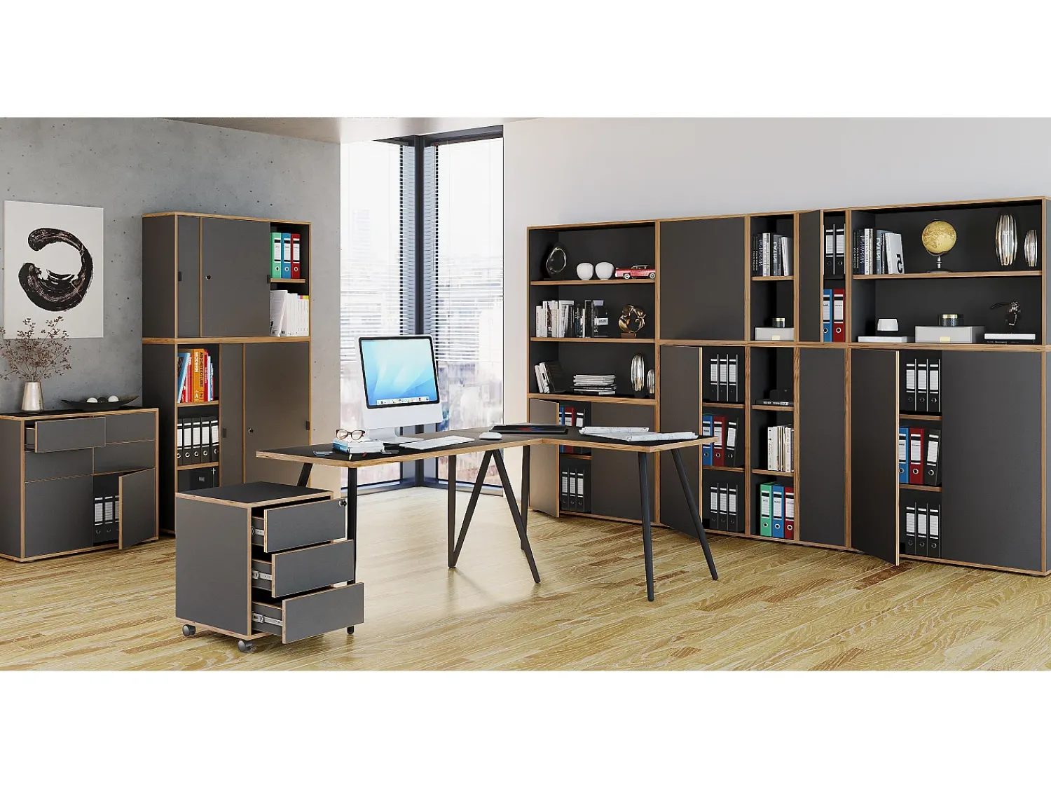 Prateleira|VCM Prateleira e estante de escritório Salia Antracite A. 110 x L. 30 x P. 32 cm Multicor