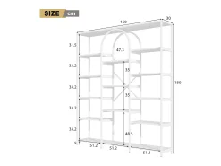 Prateleira*Hauss Spole Prateleira em aço e MDF de 160 x 30 x 180 cm - Design retangular e arqueado - Branca Branco
