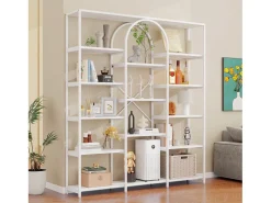 Prateleira*Hauss Spole Prateleira em aço e MDF de 160 x 30 x 180 cm - Design retangular e arqueado - Branca Branco