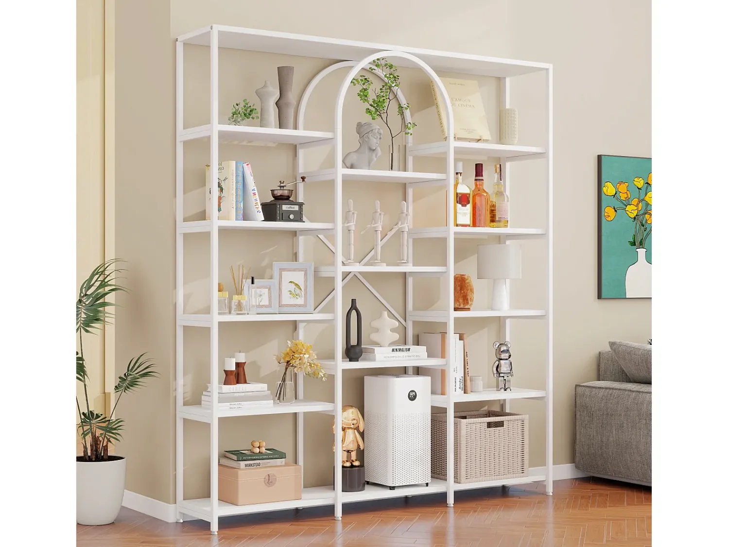 Prateleira*Hauss Spole Prateleira em aço e MDF de 160 x 30 x 180 cm - Design retangular e arqueado - Branca Branco
