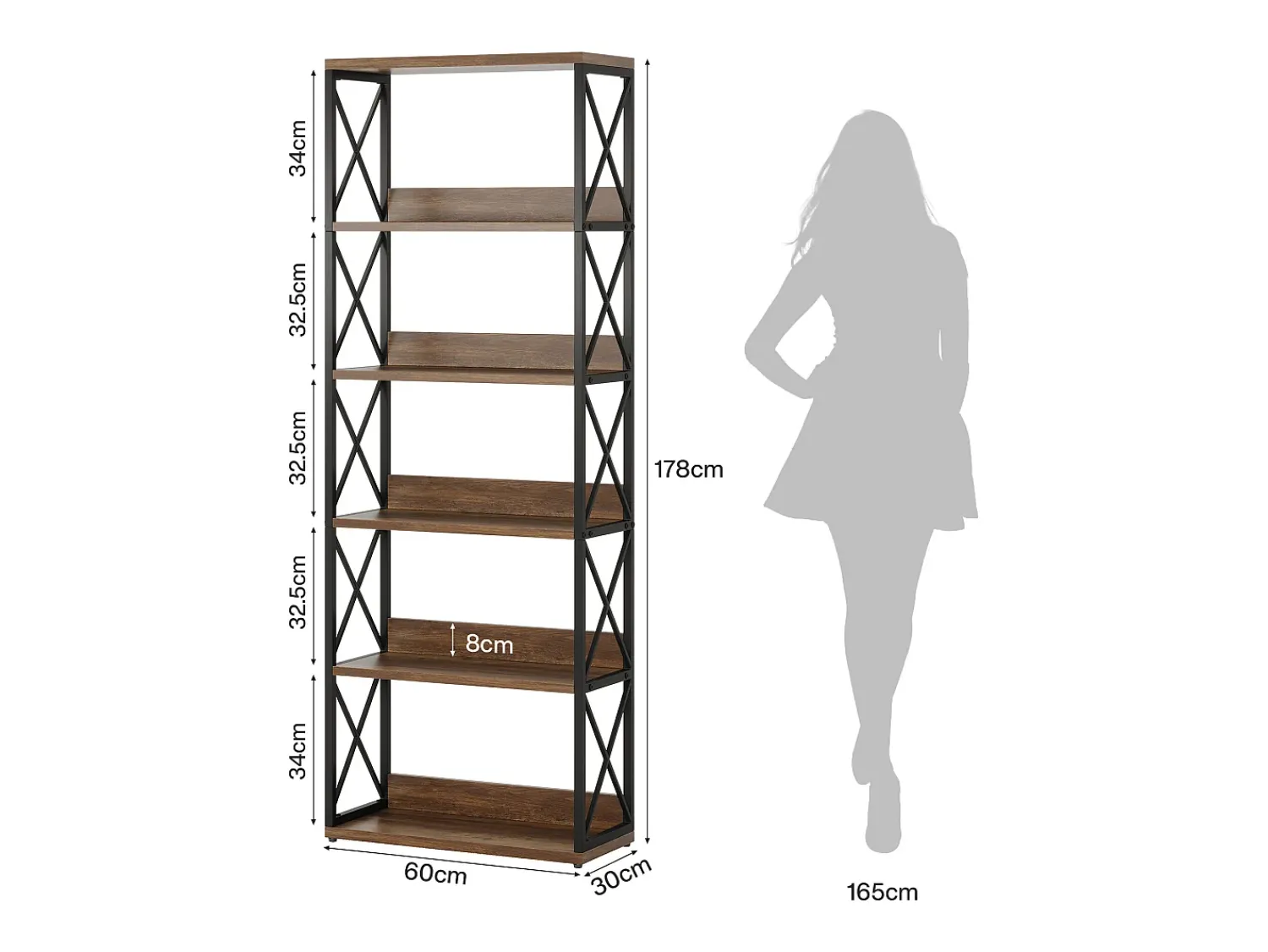 Hot Tribesigns Prateleira Industrial de 5 Andares, Estante de Livros Etagere com 177,5 cm de Altura e Prateleiras Abertas Castanho
