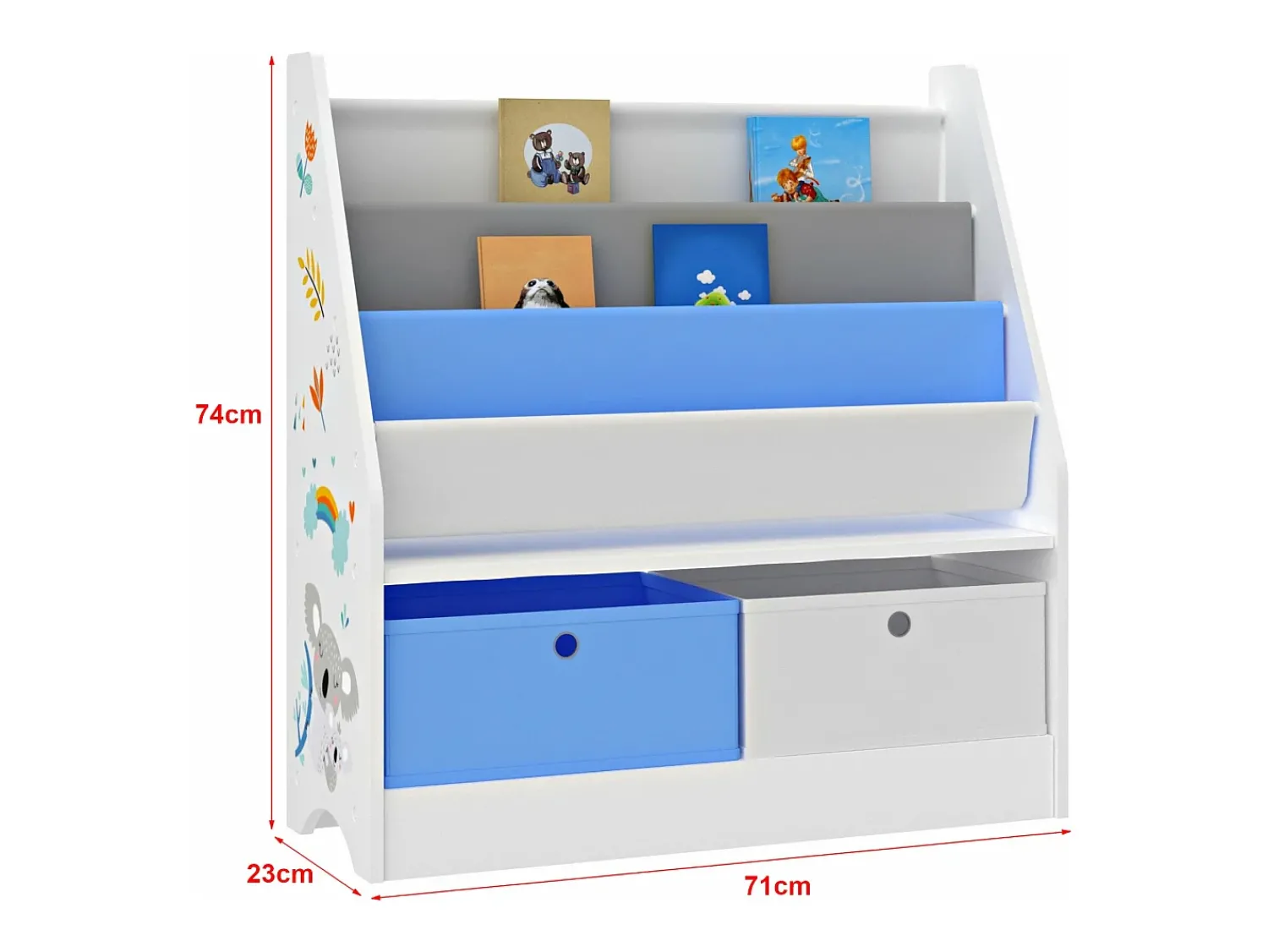 New Helloshop26 Prateleira infantil com 3 compartimentos e 2 caixas 74 x 71 x 23 cm estampada 03_0006962 Multicor