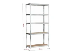 Clearance Akord Prateleira Metálica de Armazenamento 90x40x180 cm em Prata Galvanizada - Estrutura Robusta com 5 Níveis, Montagem Fácil e Carga até 175kg Prateado