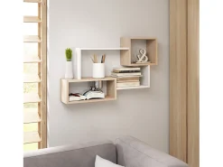 Discount Prateleira moderna suspensa com 3 retângulos para sala, quarto e divisão, carvalho sonoma e mate Branco
