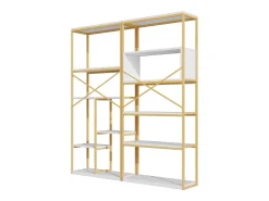 New ModernLuxe Prateleira moderna 160x29,5x180 cm - Prateleiras de vários níveis - Estrutura de tubos de aço e MDF - Forma retangular - e branco Dourado