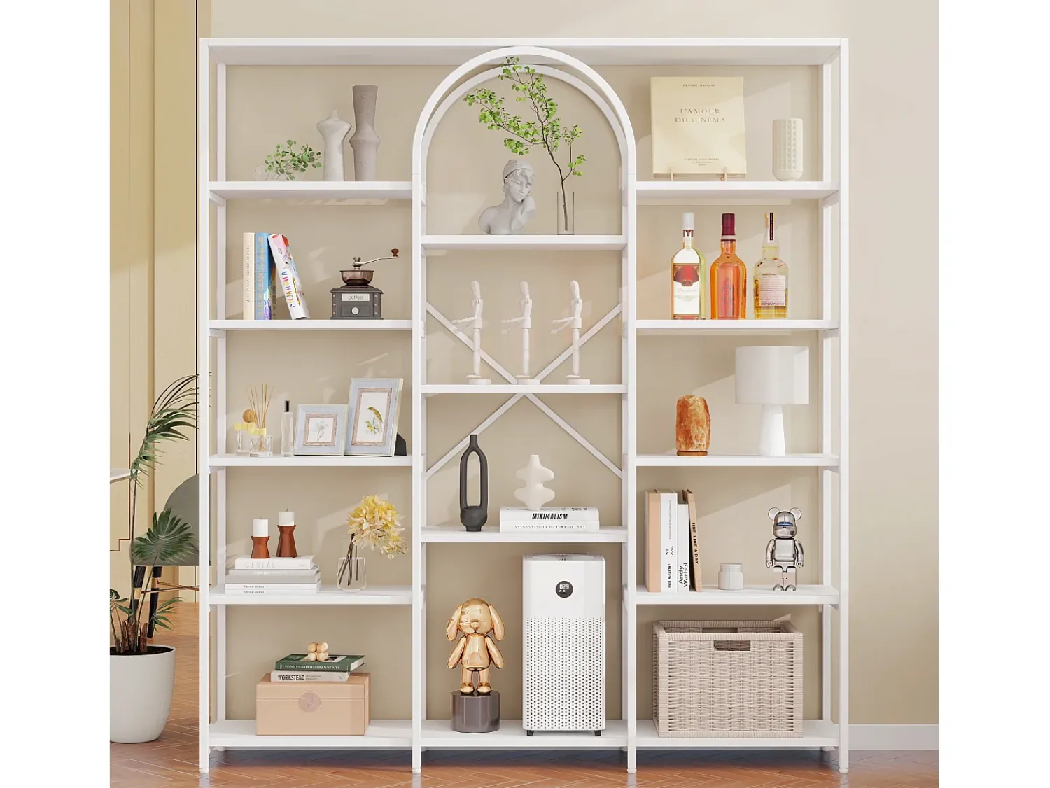 Clearance ModernLuxe Prateleira moderna 160x30x180 cm - Prateleiras de vários níveis - Tubos de aço + MDF - Design retangular e curvo - Branco