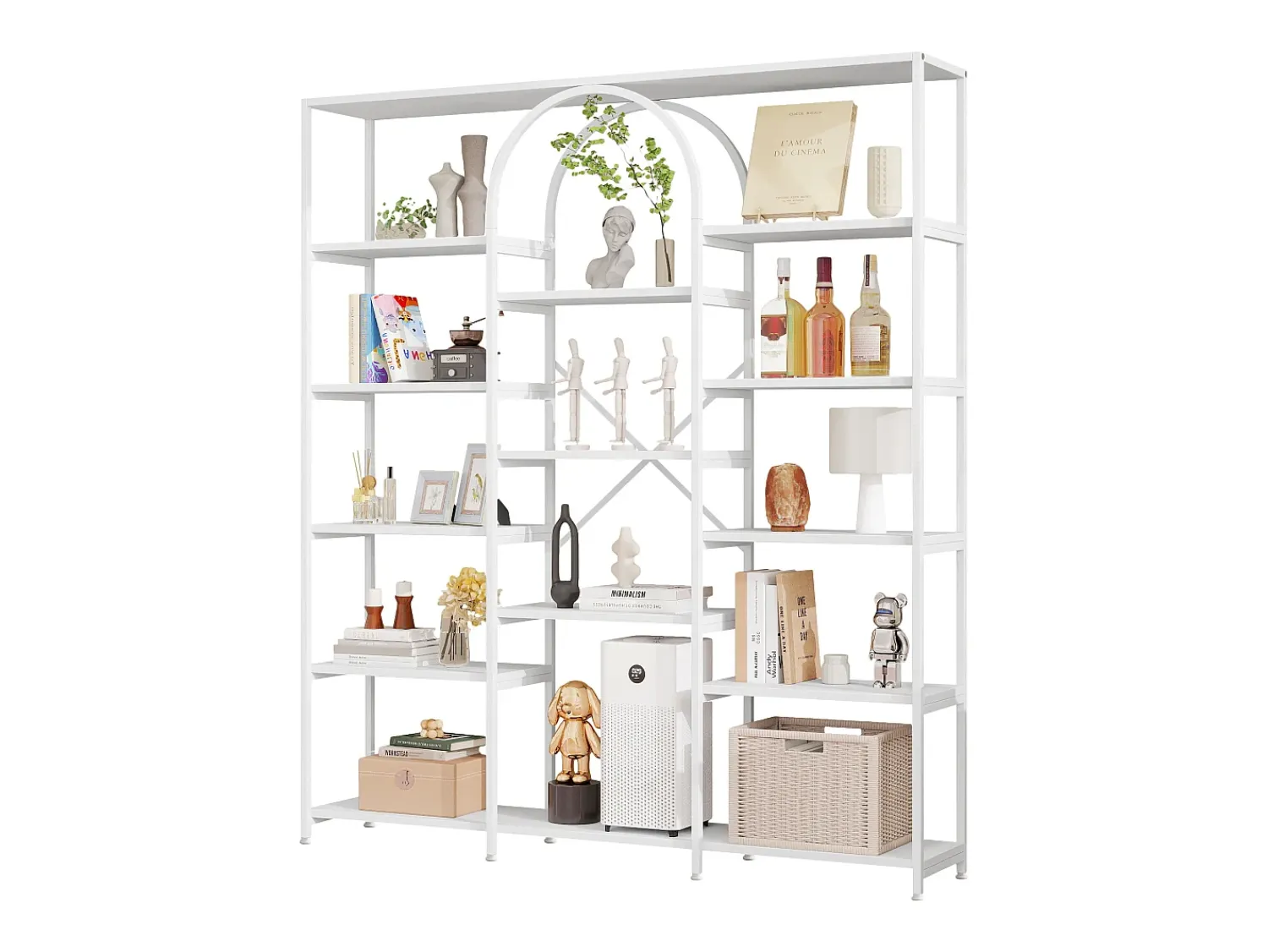 Clearance ModernLuxe Prateleira moderna 160x30x180 cm - Prateleiras de vários níveis - Tubos de aço + MDF - Design retangular e curvo - Branco