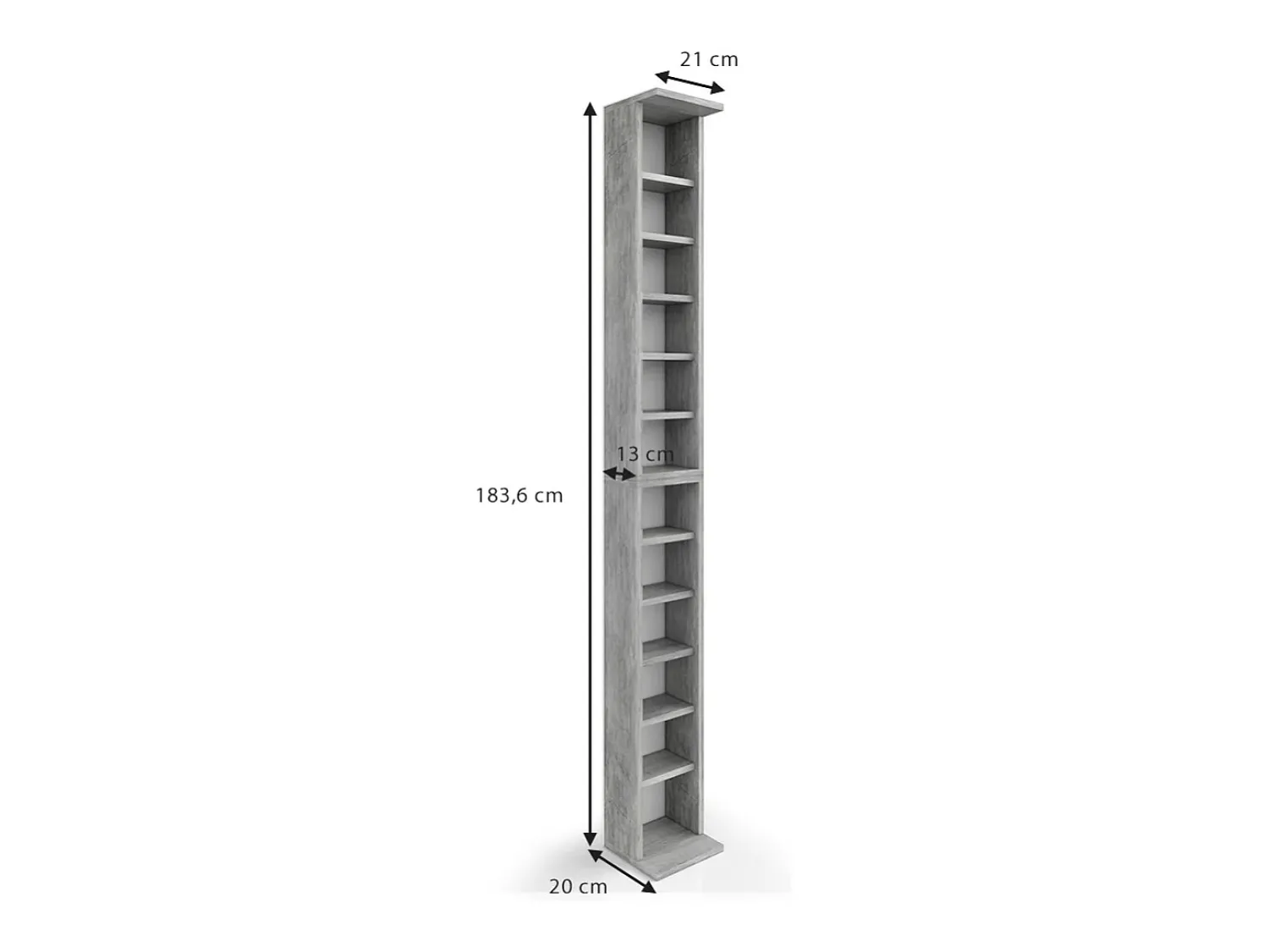 Sale Vicco Prateleira para CD betão 21x20x183.6 Cinzento claro