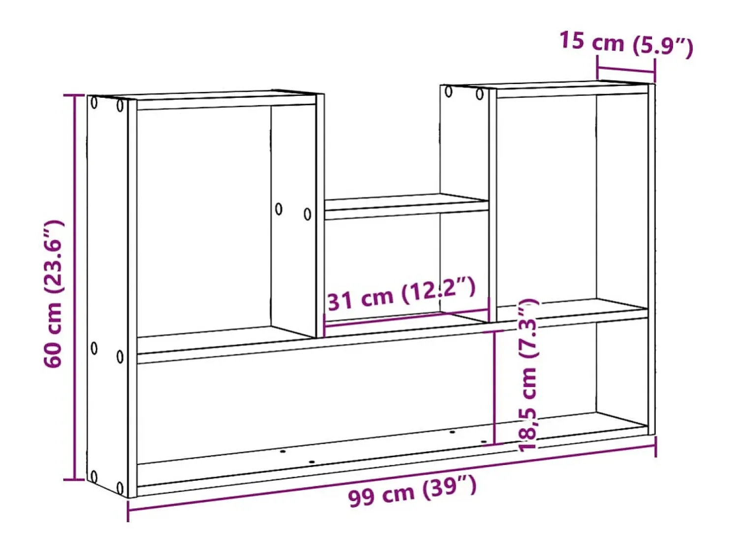 vidaxl Prateleira parede 99x15x60 cm derivados madeira carvalho fumado^ Prateleira