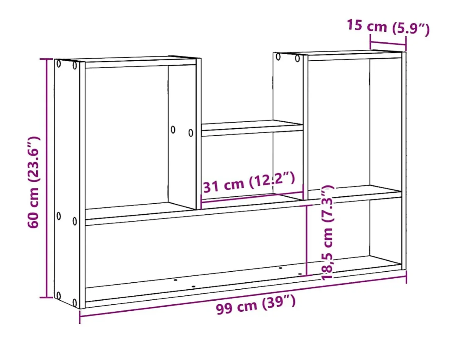 vidaxl Prateleira parede 99x15x60 cm derivados madeira cinzento sonoma^ Prateleira