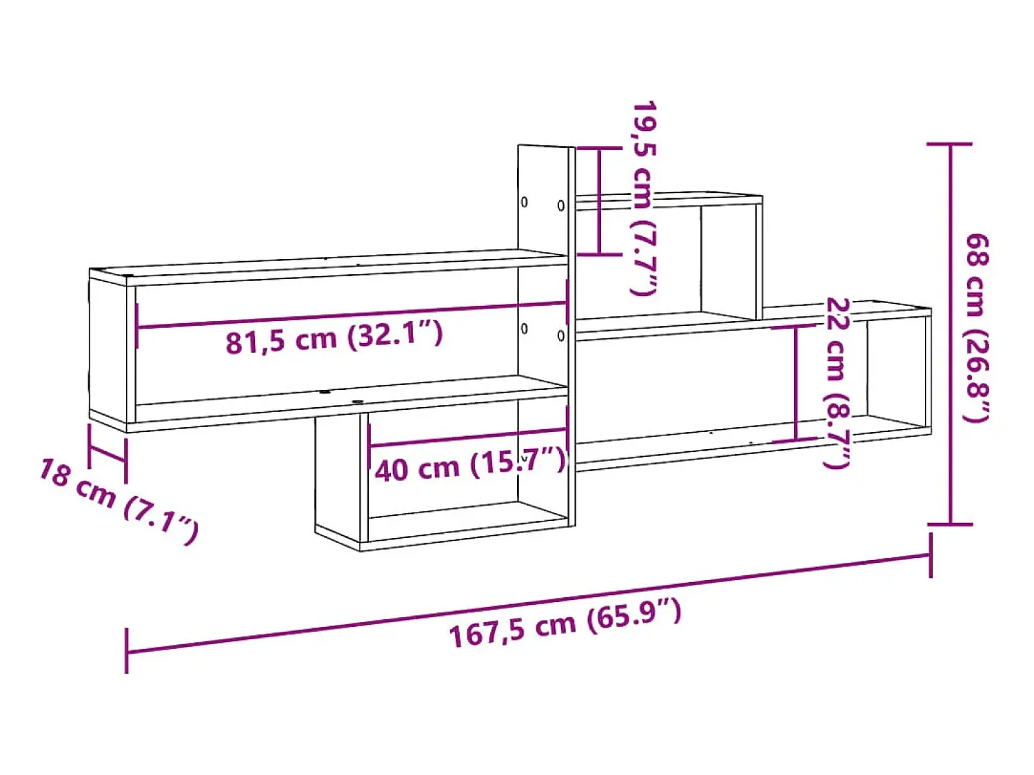 vidaxl Prateleira parede 167,5x18x68cm deriv. madeira cimento^ Prateleira