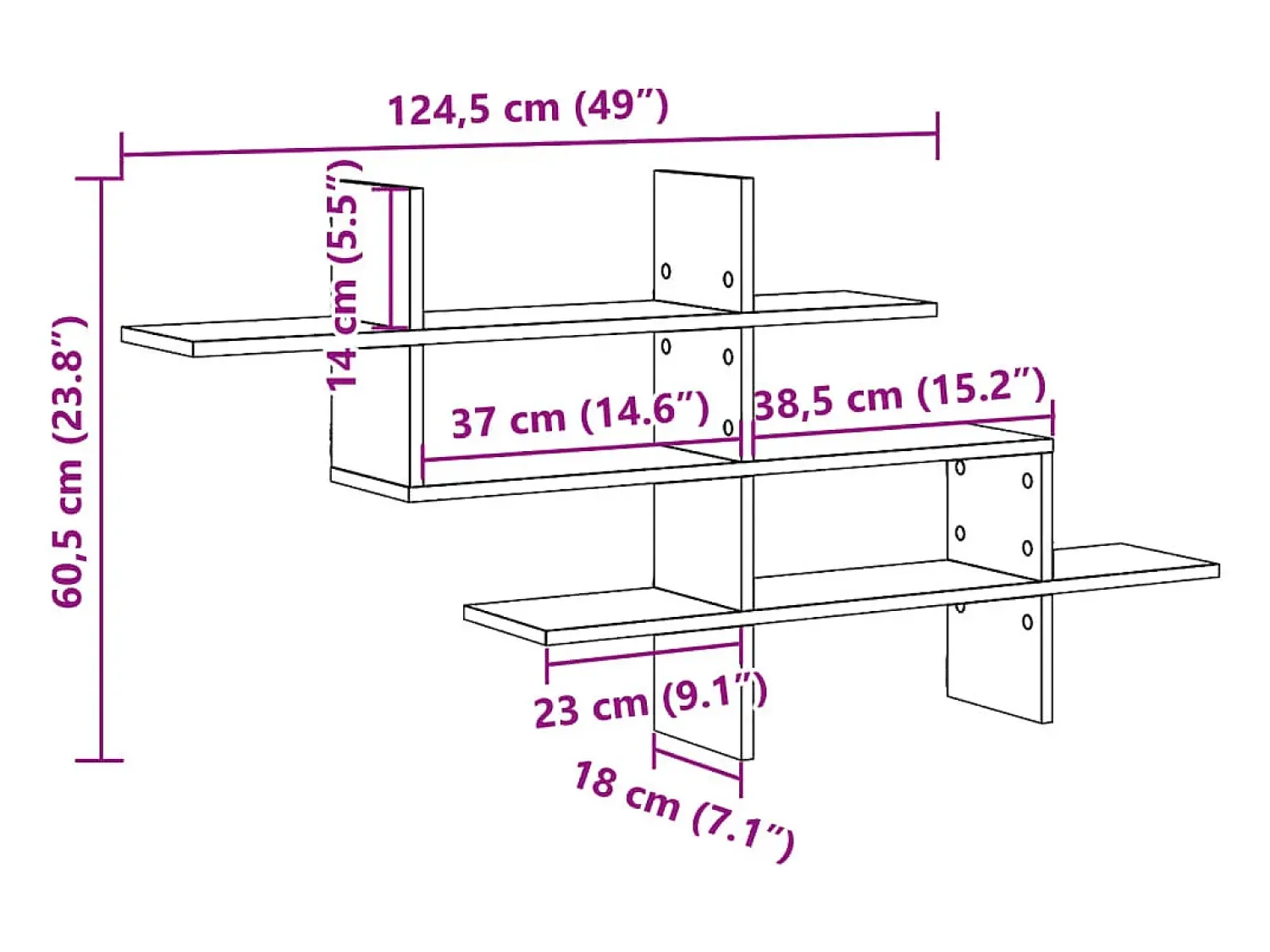 vidaxl Prateleira parede 124,5x18x60,5cm deriv.madeira carvalho fumado^ Prateleira