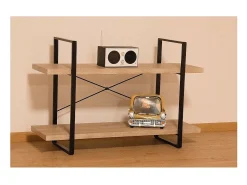 Prateleira|Meublorama Prateleira SHELVES estilo industrial de madeira e metal 2 Níveis. Castanho