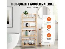 Clearance Prateleira SucceBuy de Bambu com 4 Níveis Prateleira de Armazenamento em Escada Trapezoidal para Banheiro, Quarto, Escritório, Estudo, Madeira Natural Amarelo claro