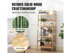Clearance Prateleira SucceBuy de Bambu com 4 Níveis Prateleira de Armazenamento em Escada Trapezoidal para Banheiro, Quarto, Escritório, Estudo, Madeira Natural Amarelo claro