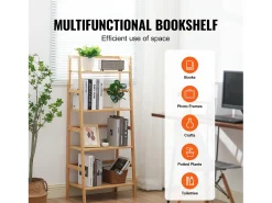 Clearance Prateleira SucceBuy de Bambu com 4 Níveis Prateleira de Armazenamento em Escada Trapezoidal para Banheiro, Quarto, Escritório, Estudo, Madeira Natural Amarelo claro