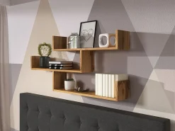 Prateleira| Prateleira suspensa de três níveis, prateleira de parede moderna para sala, 119 cm carvalho wotan Natural escuro