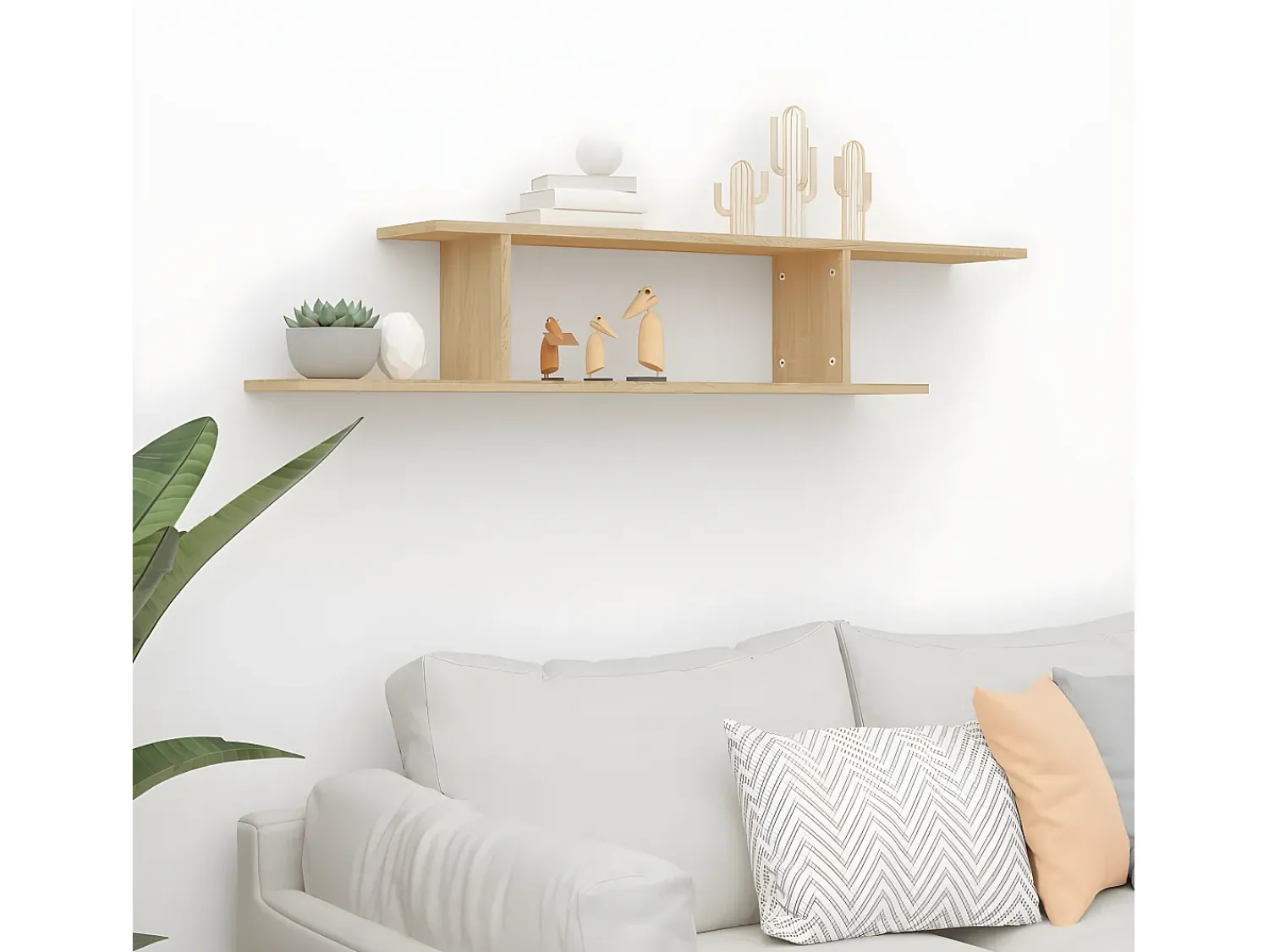 Prateleira TV parede 125x18x23cm derivado madeira carvalho fum. PT468893^ Prateleira