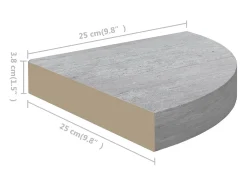 Outlet vidaxl Prateleiras canto parede 2 pcs 25x25x3,8cm MDF cimento Cinzento