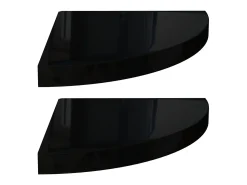Prateleira* Prateleiras canto suspensas 2 pcs 35x35x3,8cm MDF brilh. PT321928 Preto