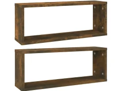 Prateleiras cubo 2pcs 60x15x23cm deriv. madeira carvalho fumado PT623595^ Prateleira