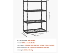 Prateleira* Prateleiras de Armazenamento SucceBuy Resistentes e Ajustáveis de 4 Níveis, 1088 kg, em Aço Carbono SPCC, para Cozinhas, Garagens Preto