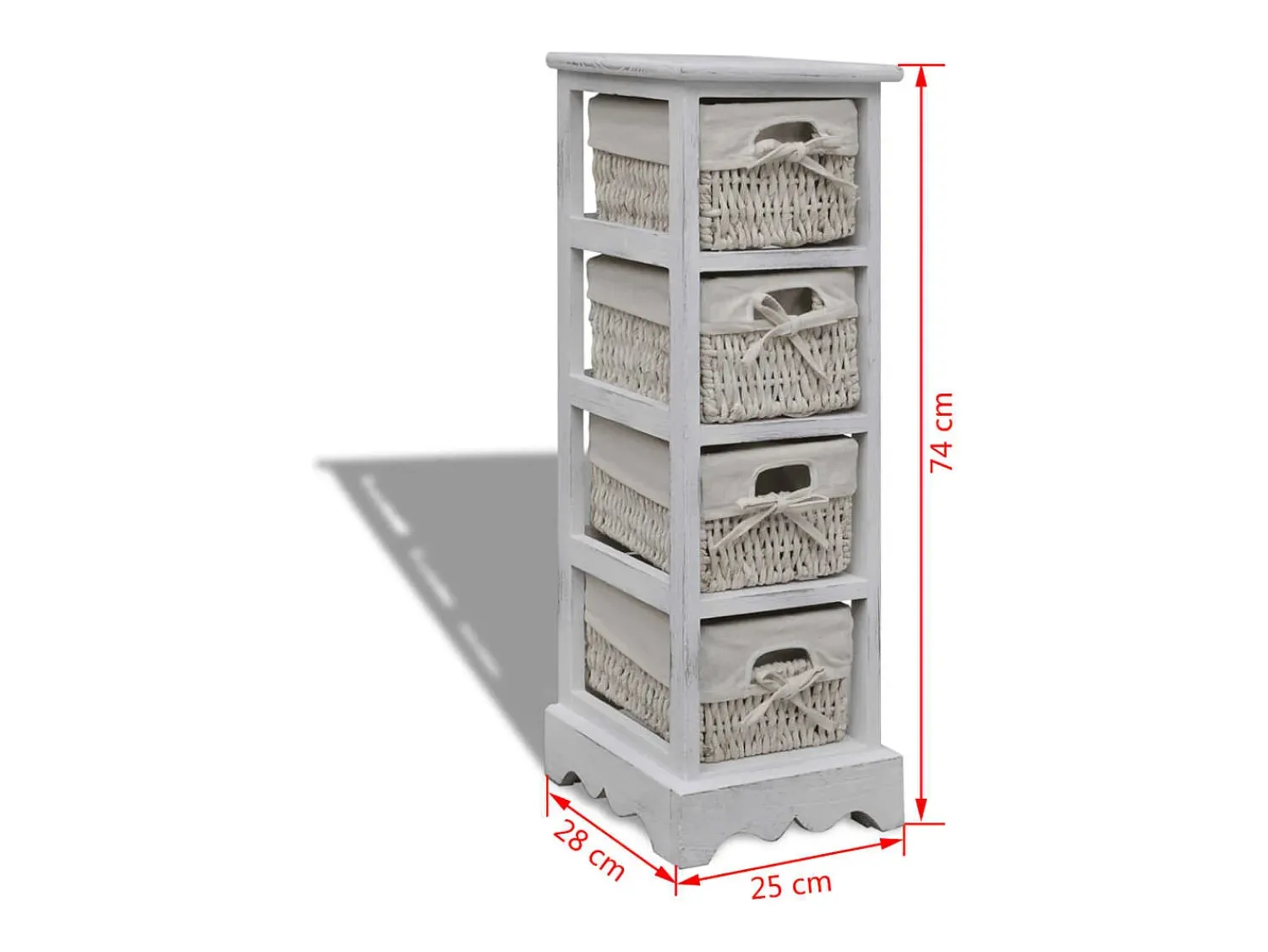 Clearance vidaxl Prateleiras de arrumação em madeira com 4 cestos, Branco