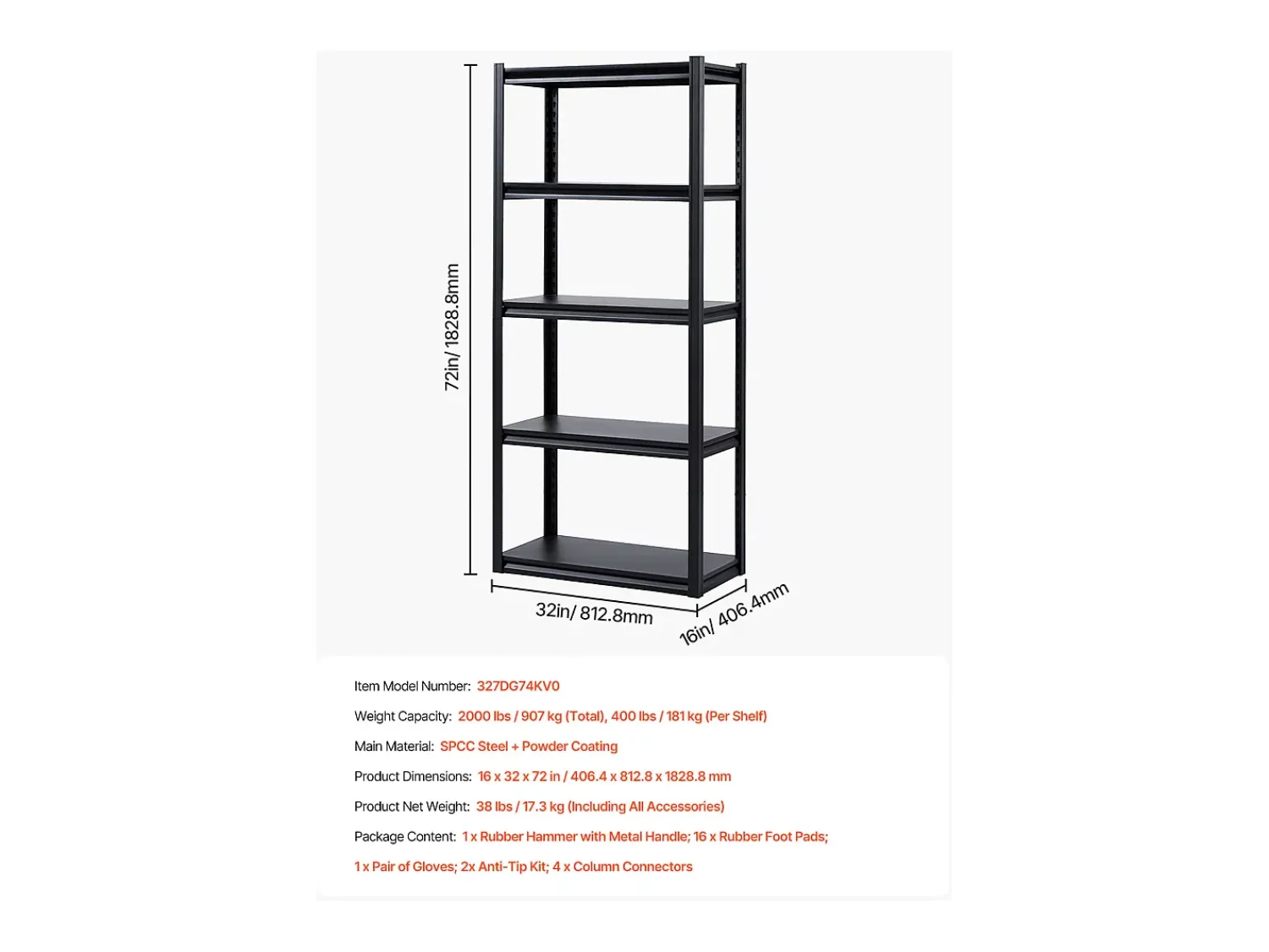 Prateleira* Prateleiras de Garagem em Metal SucceBuy Estantes de Garagem com 5 Níveis de 41 cm de Profundidade x 81 cm de Largura x 183 cm de Altura Preto