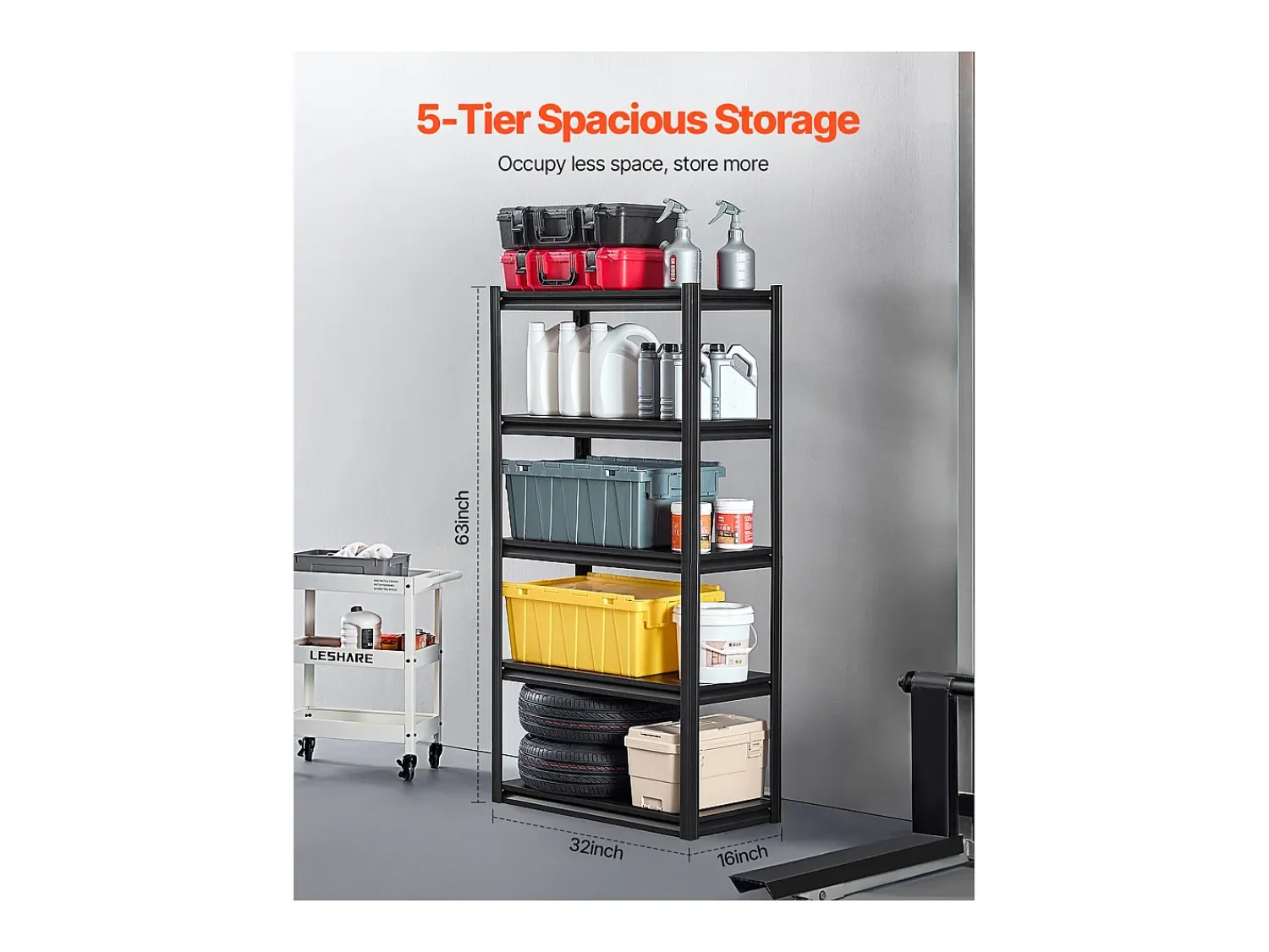 Prateleira* Prateleiras de Garagem em Metal SucceBuy Estantes de Garagem com 5 Níveis de 41 cm de Profundidade x 81 cm de Largura x 160 cm de Altura Preto