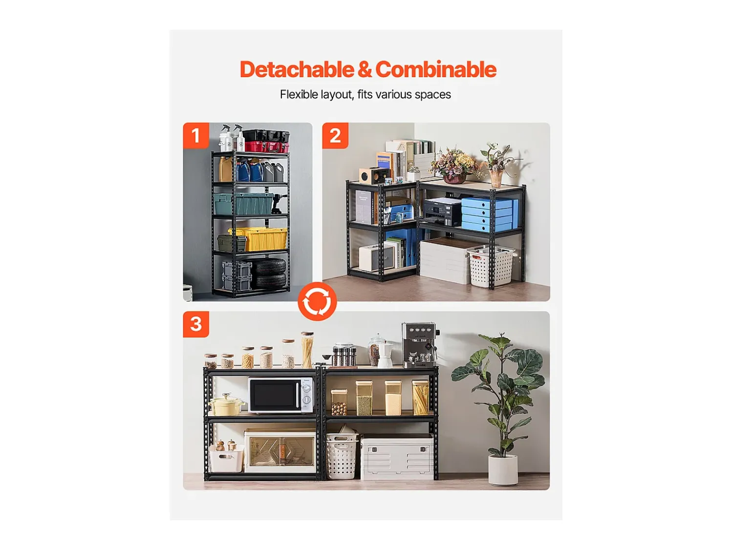 Prateleiras de Garagem em Metal SucceBuy Estantes de Arrumação - Estante de Garagem com 5 Níveis, 41 cm de Profundidade x 81 cm de Largura x 160 cm de Altura^ Prateleira