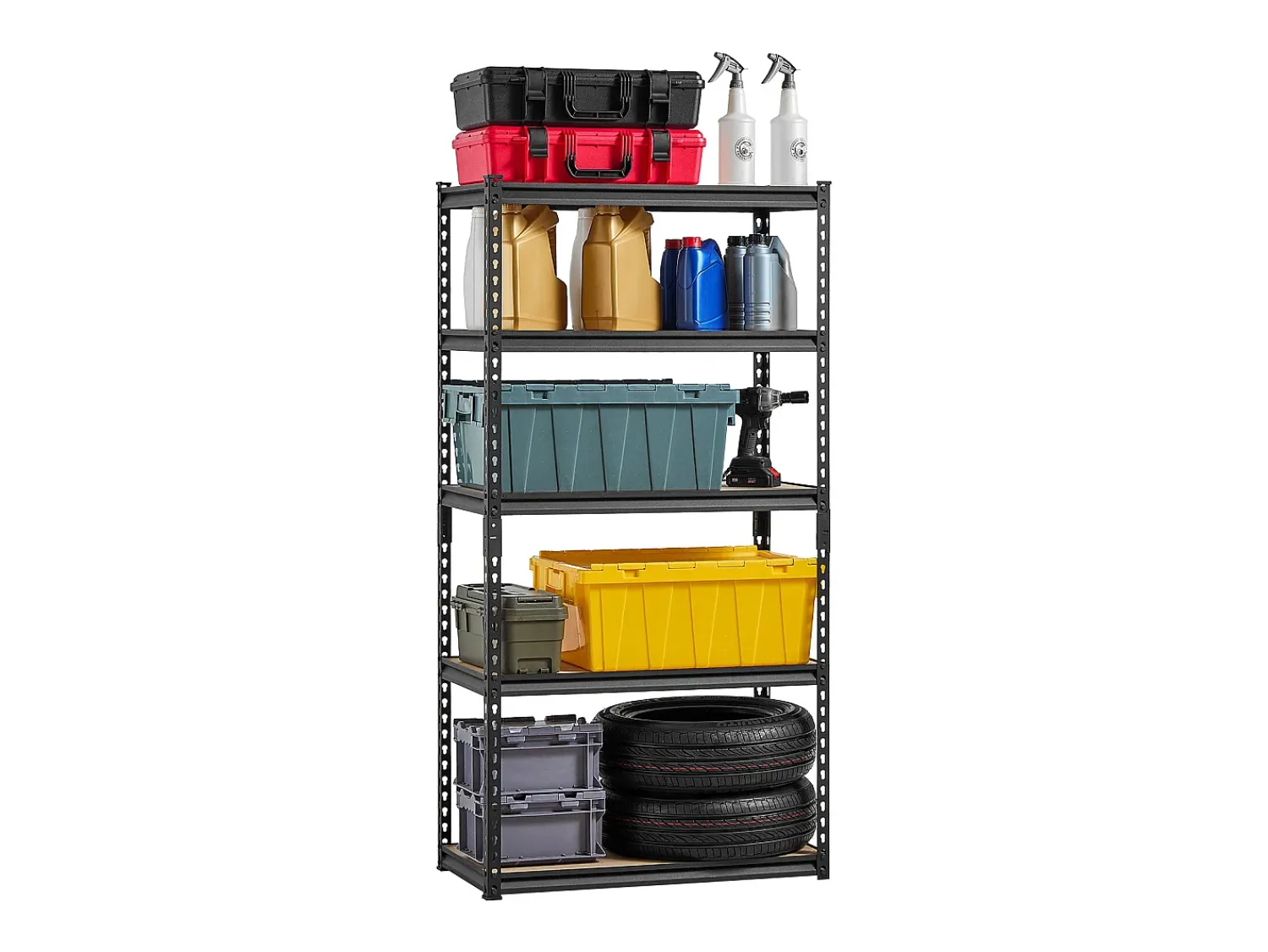 Prateleiras de Garagem em Metal SucceBuy Estantes de Arrumação - Estante de Garagem com 5 Níveis, 41 cm de Profundidade x 81 cm de Largura x 160 cm de Altura^ Prateleira