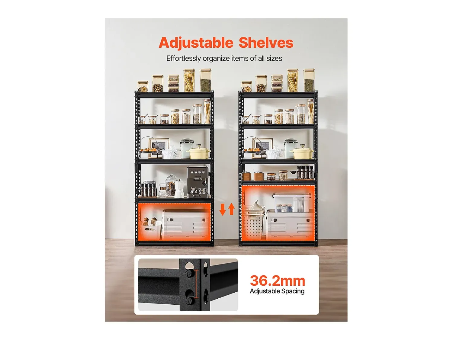 Prateleiras de Garagem em Metal SucceBuy Estantes de Arrumação - Estante de Garagem com 5 Níveis, 41 cm de Profundidade x 81 cm de Largura x 160 cm de Altura^ Prateleira