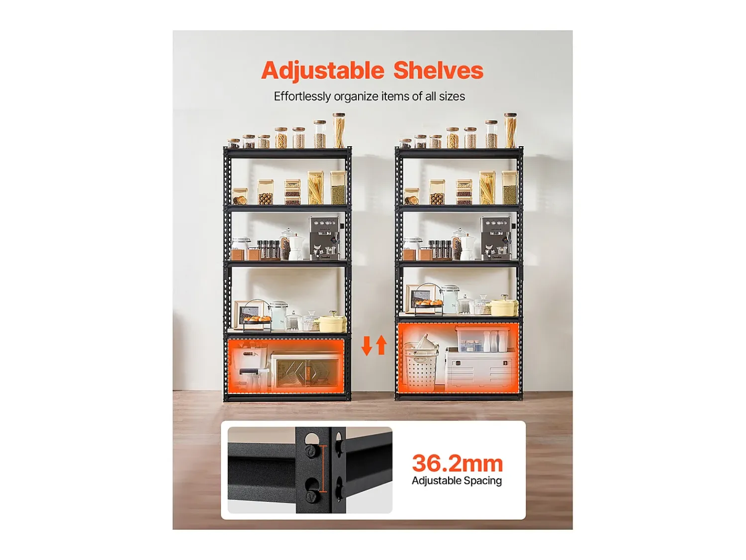 Prateleira| Prateleiras de Garagem em Metal SucceBuy Estantes de Arrumação - Estante de Garagem com 5 Níveis, 41 cm de Profundidade x 91 cm de Largura x 181 cm de Altura Preto