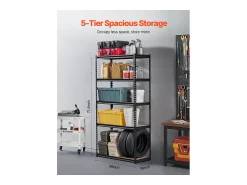 Prateleira| Prateleiras de Garagem em Metal SucceBuy Estantes de Arrumação - Estante de Garagem com 5 Níveis, 41 cm de Profundidade x 91 cm de Largura x 181 cm de Altura Preto