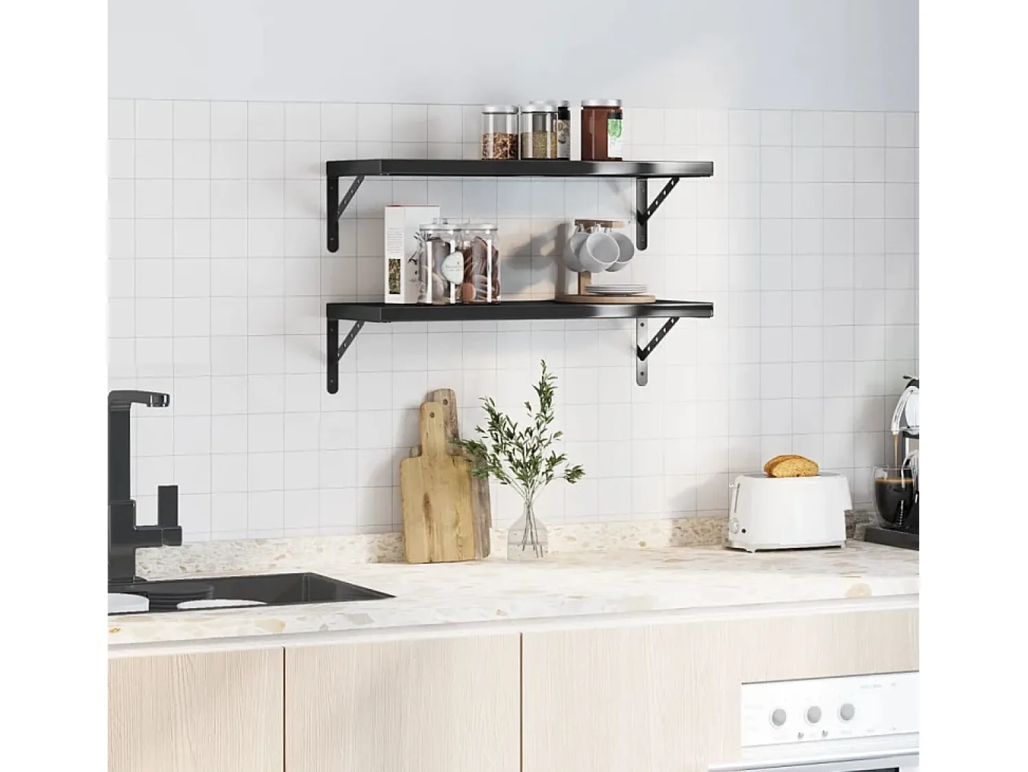 Prateleira| Prateleiras de parede 2 pcs 75x30x3 cm aço inoxidável prateado PT622633 Preto
