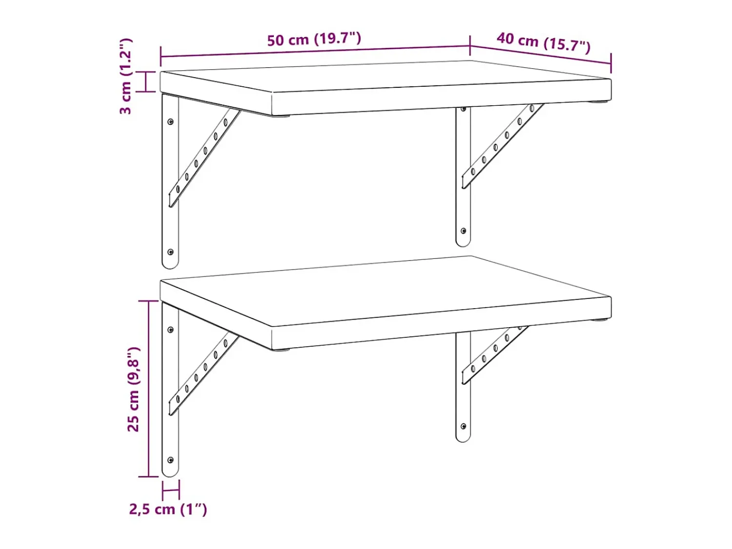 Best vidaxl Prateleiras de parede 2 pcs 50x40 cm aço inoxidável Prateado
