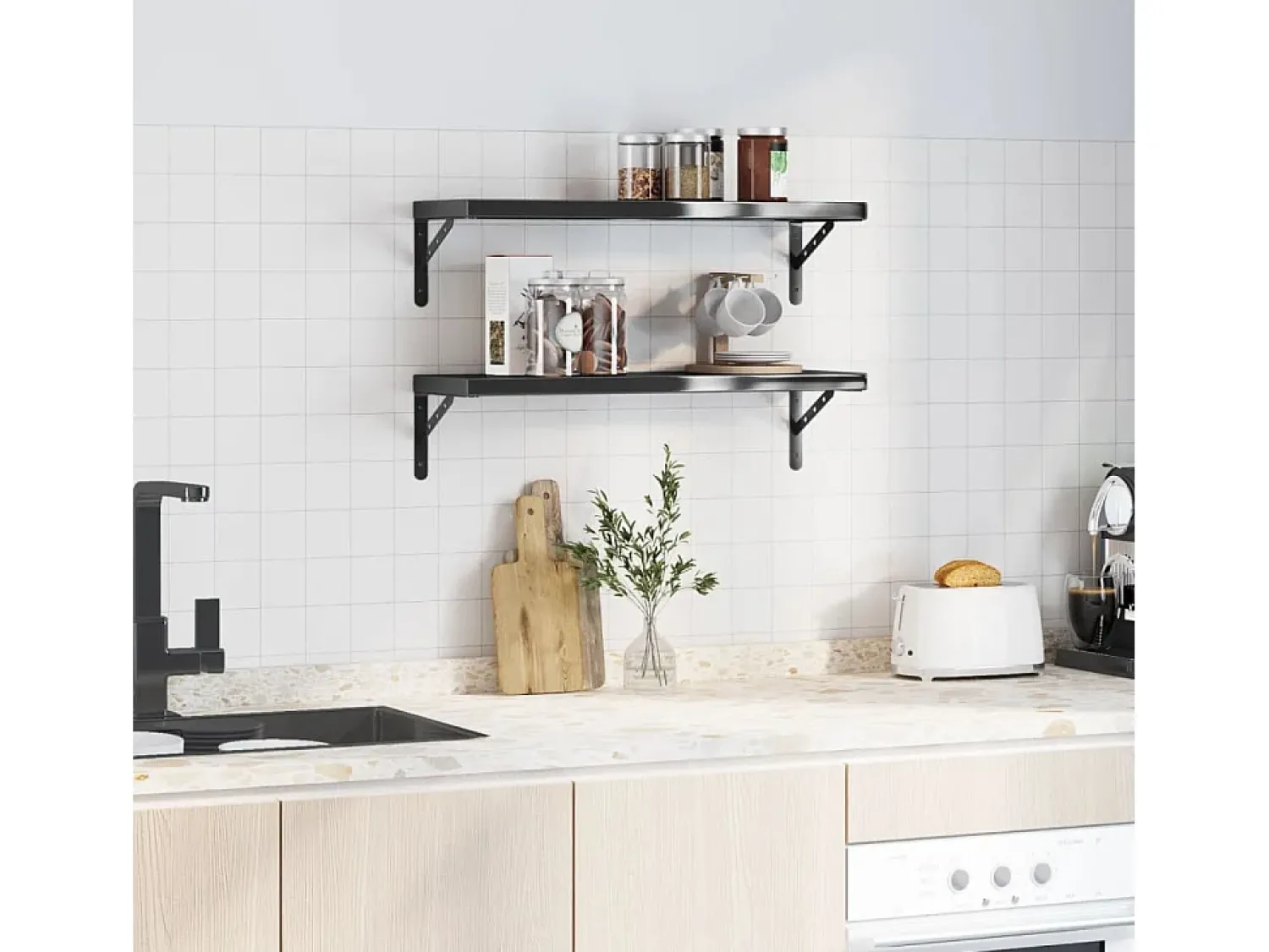 Prateleira| Prateleiras de parede 2 pcs 75x23,5x3cm aço inoxidável prateado PT471669 Preto