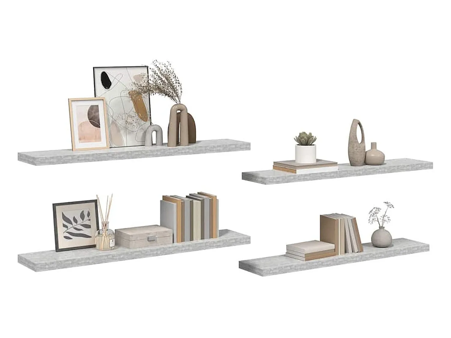 Prateleira|vidaxl Prateleiras de parede 4 pcs 120x23,5x3,8cm MDF -cimento Cinzento