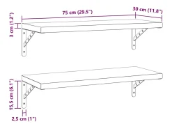 vidaxl Prateleiras de parede 2 pcs 75x30 cm aço inoxidável prateado^ Prateleira