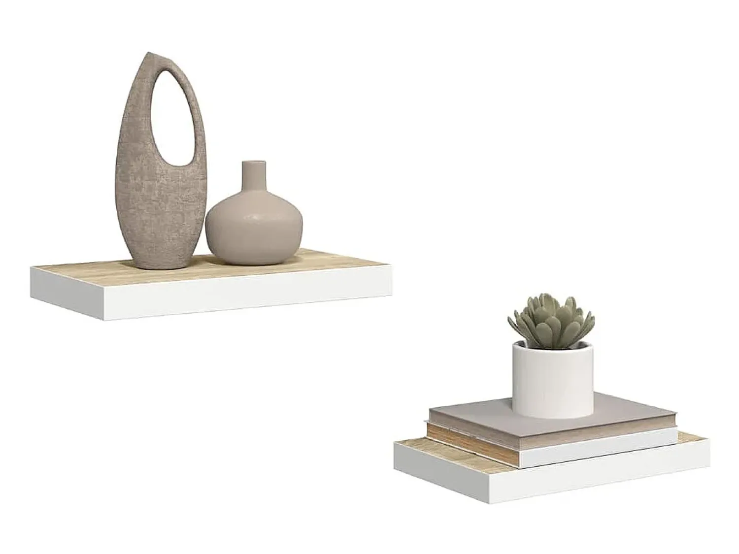 Hot vidaxl Prateleiras de parede 2 pcs 40x23x3,8 cm MDF carvalho e branco Castanho