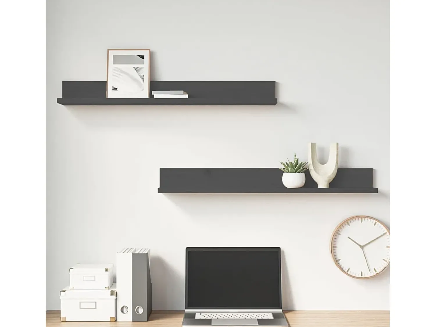 Discount Prateleiras de parede 2 pcs 80x11x9 cm pinho maciço PT811380 Cinzento