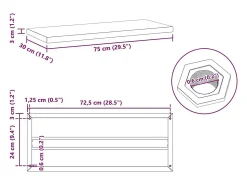 vidaxl Prateleiras de parede 2 pcs 75x30x3 cm aço inoxidável prateado^ Prateleira