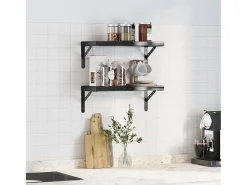 Prateleira| Prateleiras de parede 2 pcs 50x23,5x3cm aço inoxidável prateado PT100762 Preto