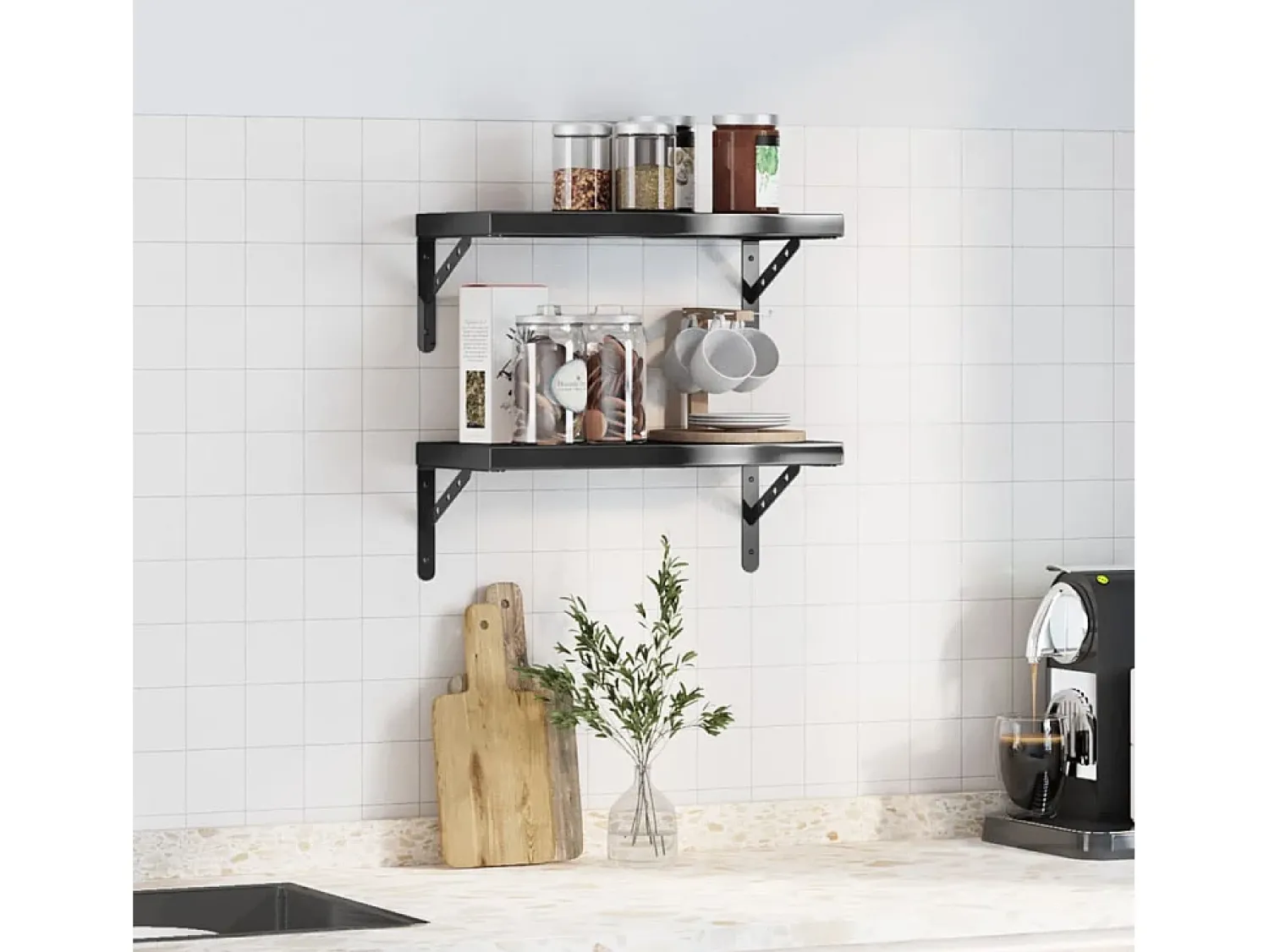 Prateleira| Prateleiras de parede 2 pcs 50x23,5x3cm aço inoxidável prateado PT100762 Preto