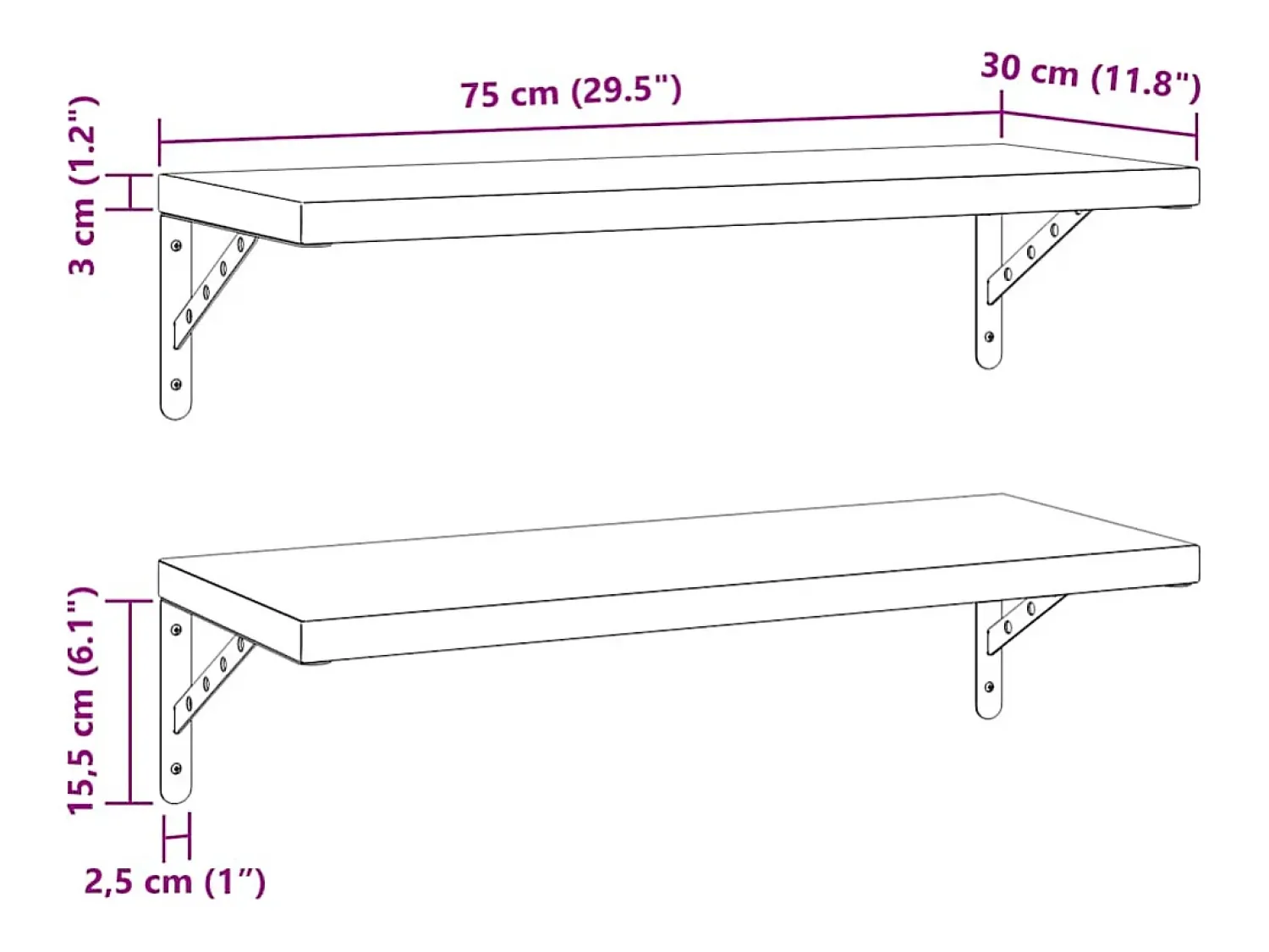 Best vidaxl Prateleiras de parede 2 pcs 75x30 cm aço inoxidável Prateado
