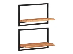 Discount vidaxl Prateleiras de parede 2 pcs 60x25x35 cm acácia maciça e aço Castanho