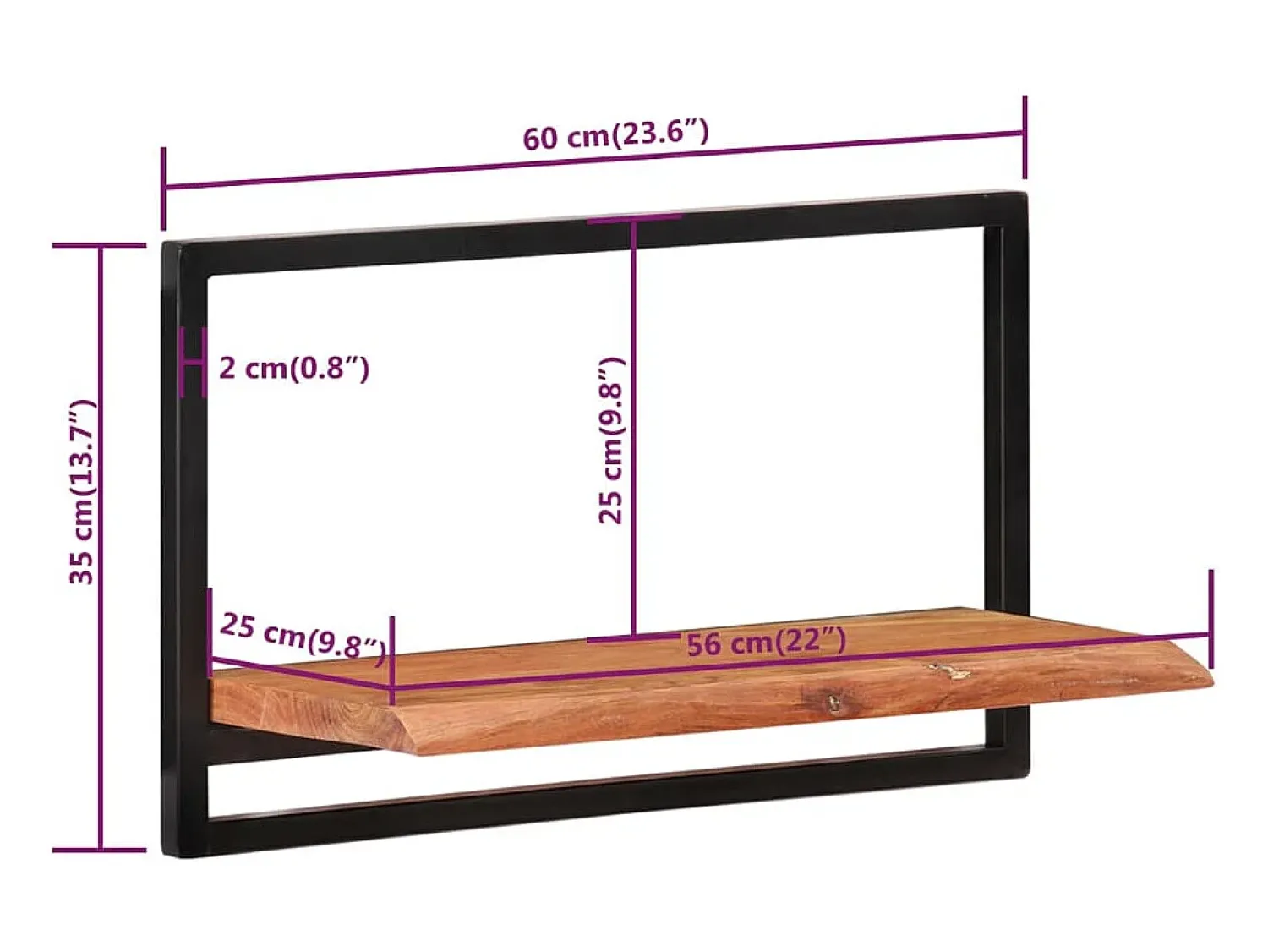 Discount vidaxl Prateleiras de parede 2 pcs 60x25x35 cm acácia maciça e aço Castanho