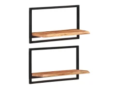 Discount vidaxl Prateleiras de parede 2 pcs 60x25x35 cm acácia maciça e aço Castanho