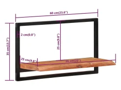 Discount vidaxl Prateleiras de parede 2 pcs 60x25x35 cm acácia maciça e aço Castanho
