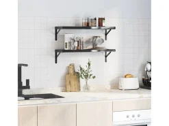 Best Prateleiras de parede 2 pcs 75x23,5 cm aço inoxidável prateado PT340204 Preto